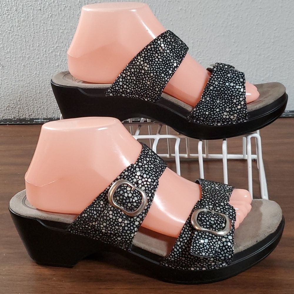 Dansko Sophie Black Shagreen Slide Double Strap Sandal 9841180200 41 | 10½-11